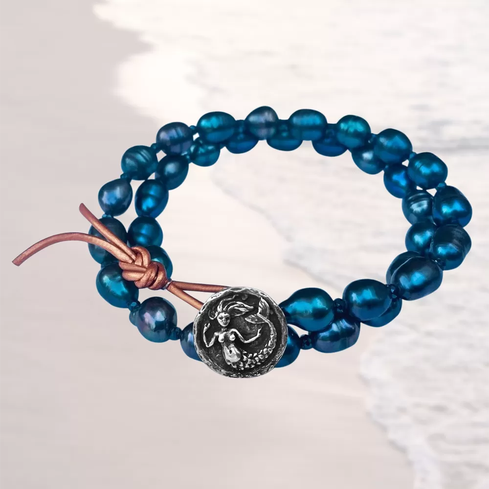 Jewelry inspired by the Sea: Mermaid Soul - Wrap Bracelet Combo with Labradorite, Pearl and Tourmaline