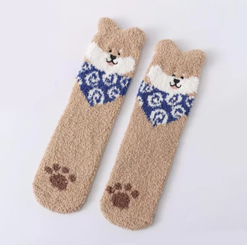 Kawaii Cute Room Socks - Brown Shiba