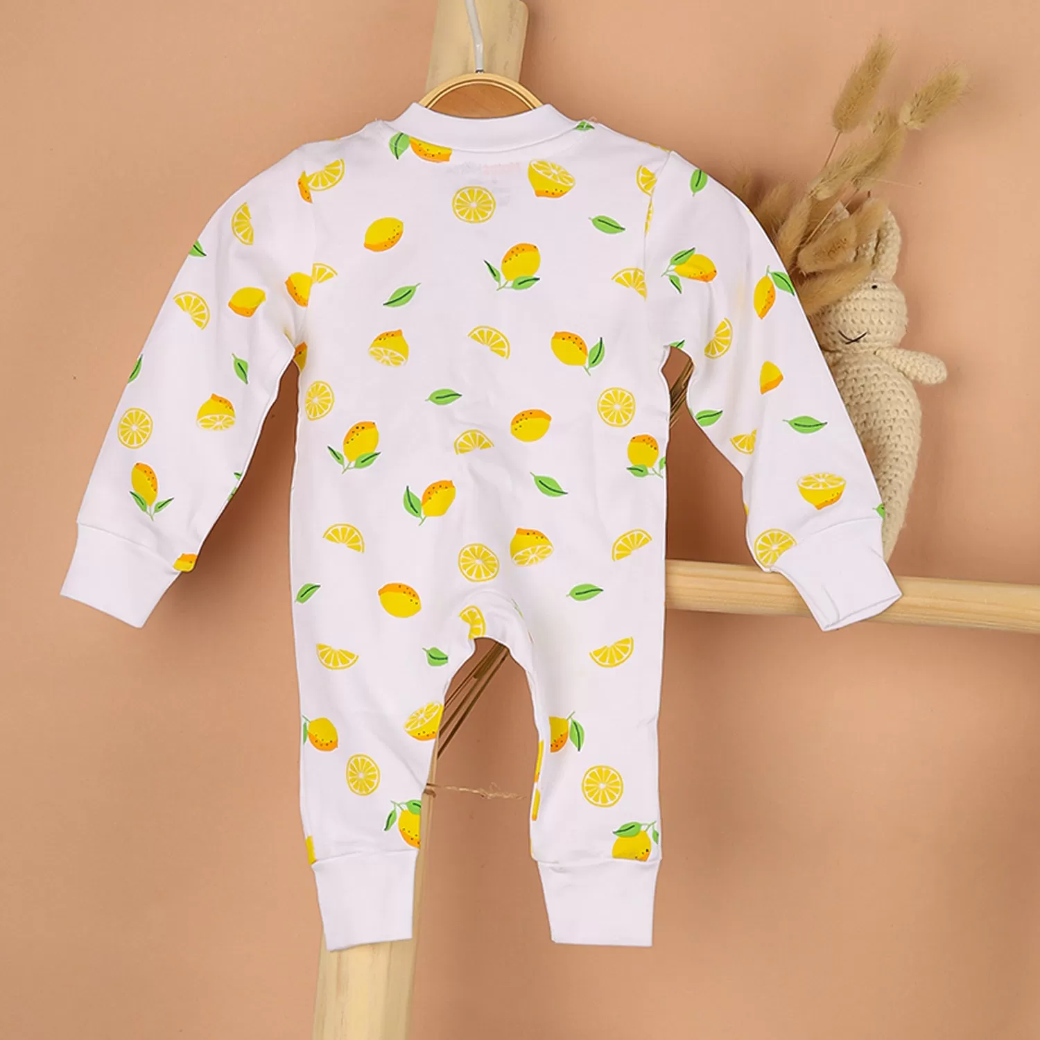 Kids Organic Cotton Full Body Romper With Cap | Lemon