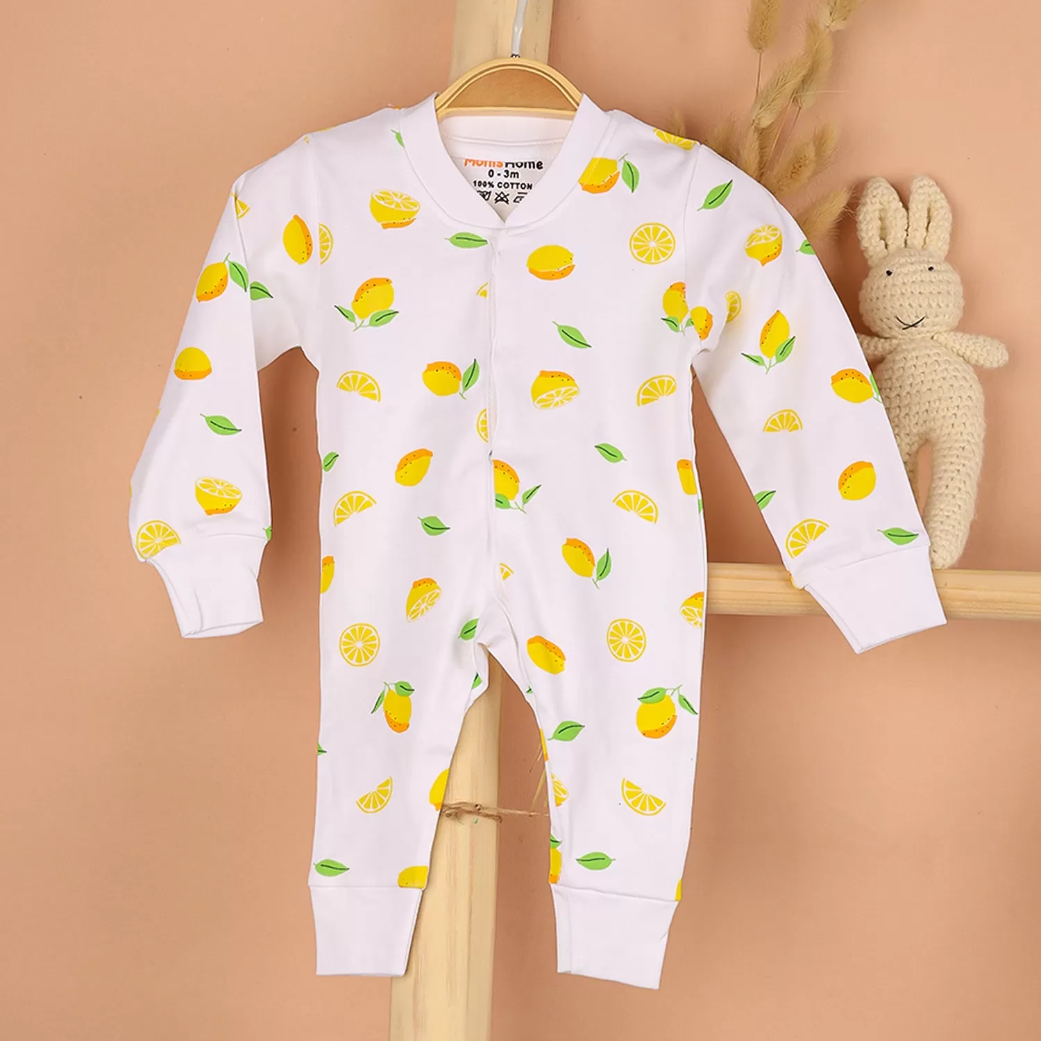 Kids Organic Cotton Full Body Romper With Cap | Lemon