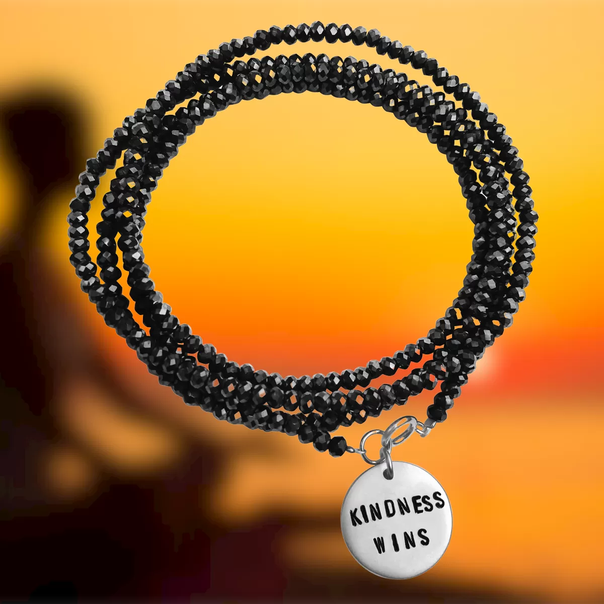 Kindness Wins Wrap Bracelet with Midnight Dark Crystals