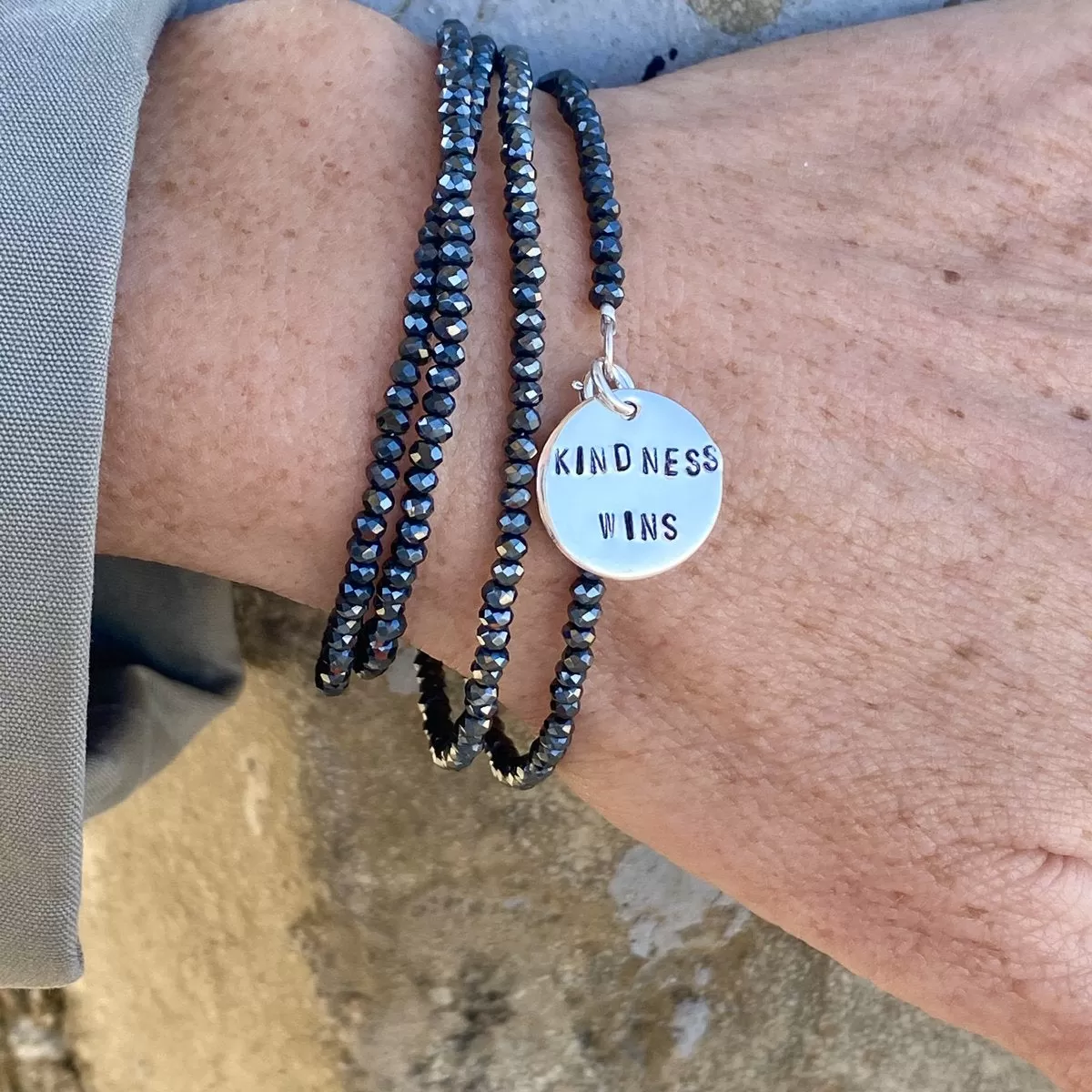 Kindness Wins Wrap Bracelet with Midnight Dark Crystals