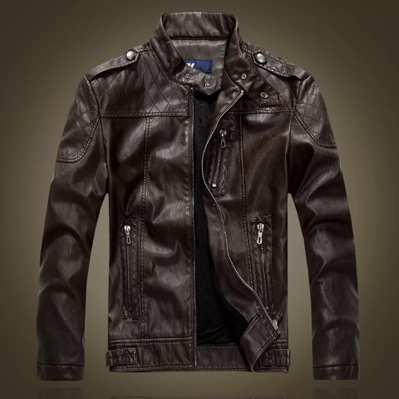 Leather Jacket Men's Standing Collar Washed PU Leather Jacket Nostalgia | 8899