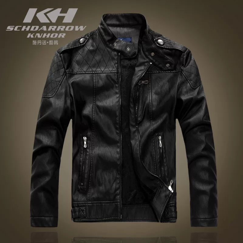 Leather Jacket Men's Standing Collar Washed PU Leather Jacket Nostalgia | 8899