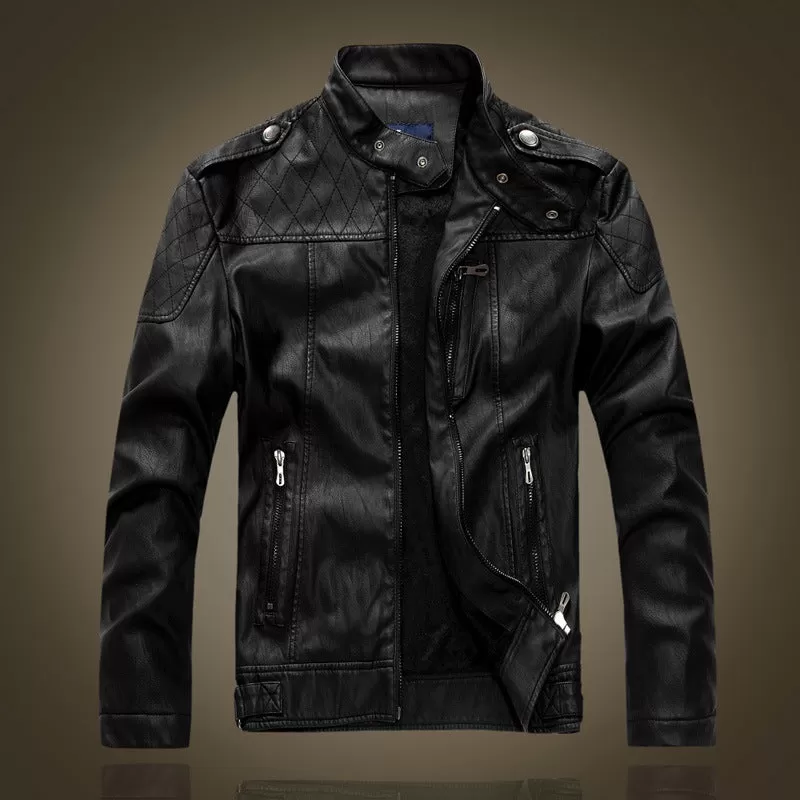 Leather Jacket Men's Standing Collar Washed PU Leather Jacket Nostalgia | 8899