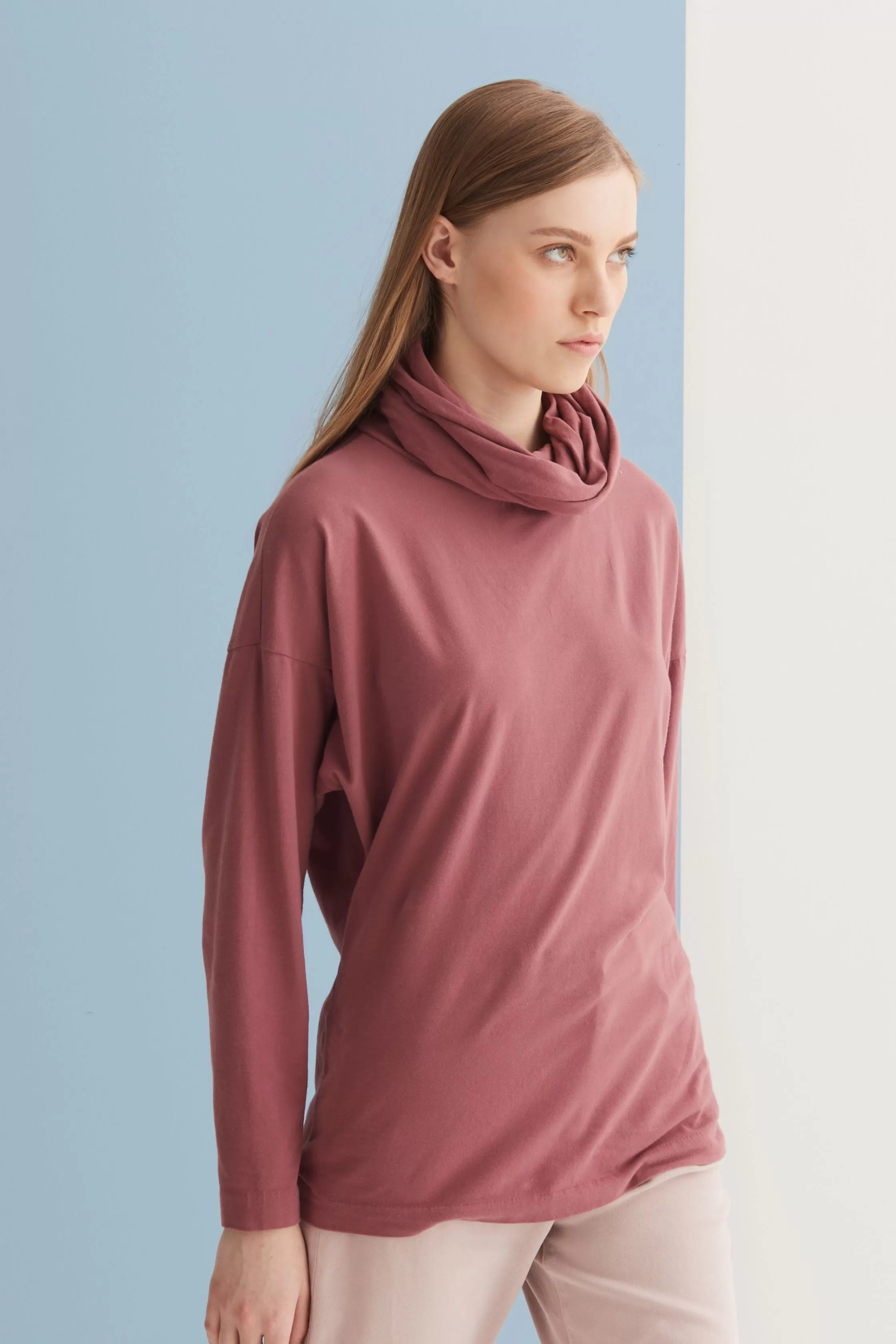 Long Sleeve Cotton Shirt with Soft Neck Garment Dyed 36AU 2842