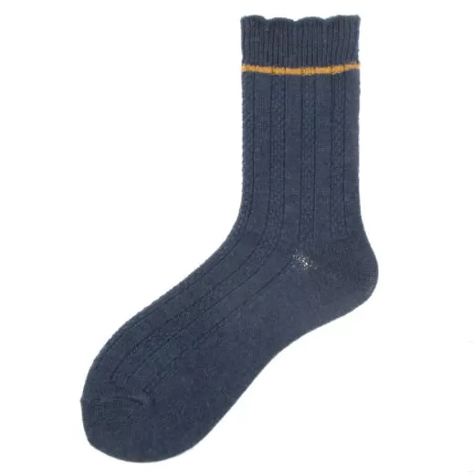 Loose Cuff Wool   Cotton Socks | Navy Blue