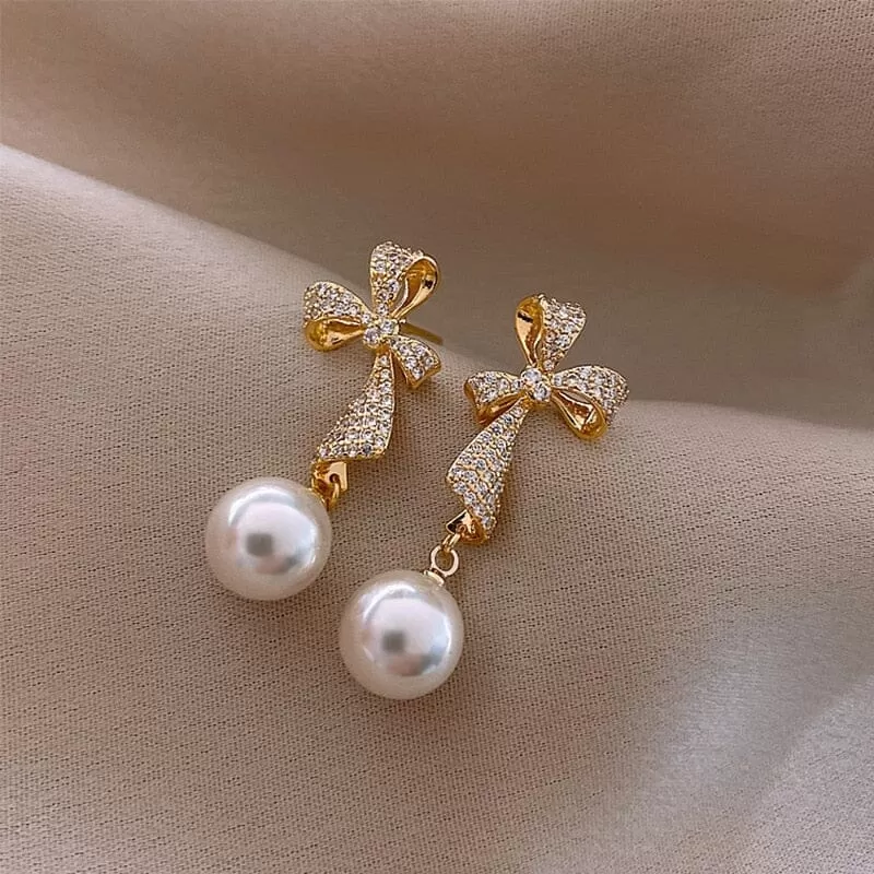 Luxury Charm Bows Pearl Dangle Earrings