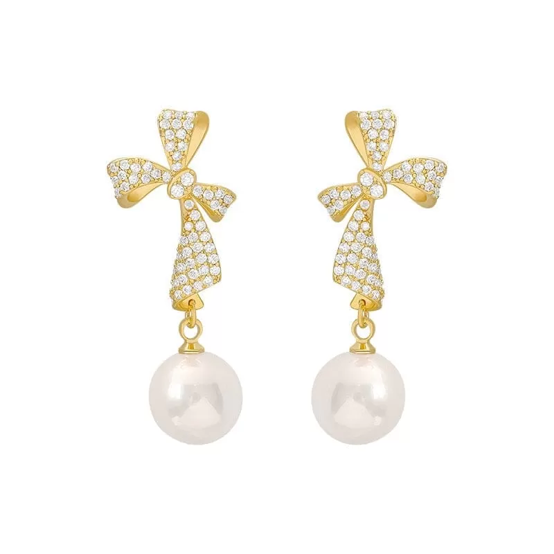 Luxury Charm Bows Pearl Dangle Earrings