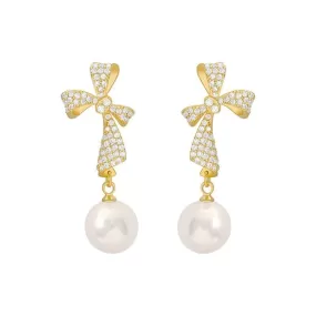 Luxury Charm Bows Pearl Dangle Earrings