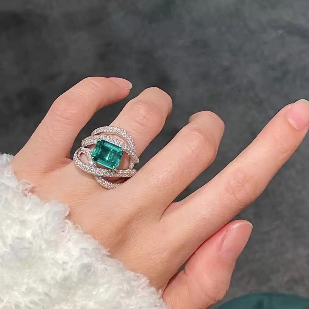 Luxury Pave Emerald Cut Ring in Sterling Silver