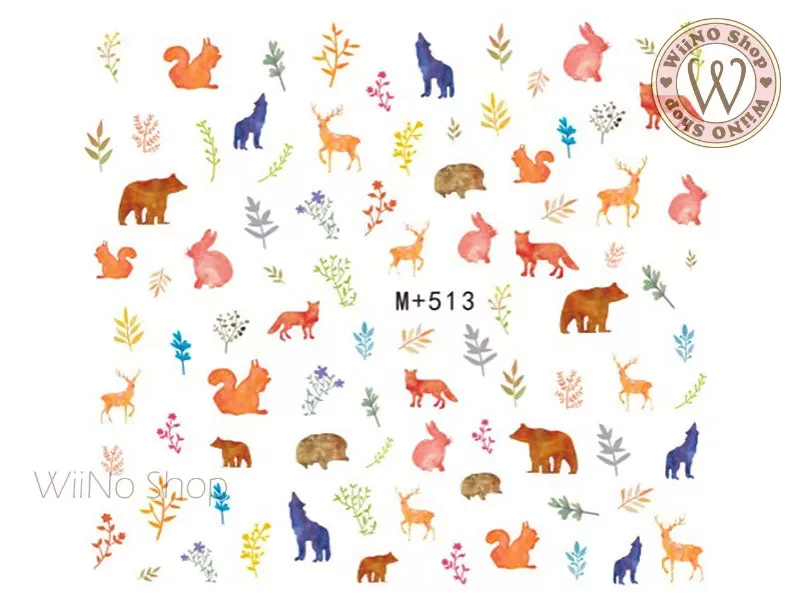 M 513 Forest Animal Water Slide Nail Art Decals - 1pc