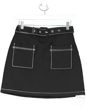 Maje Black Belted Mini Skirt With White Contrast Stitch UK 8