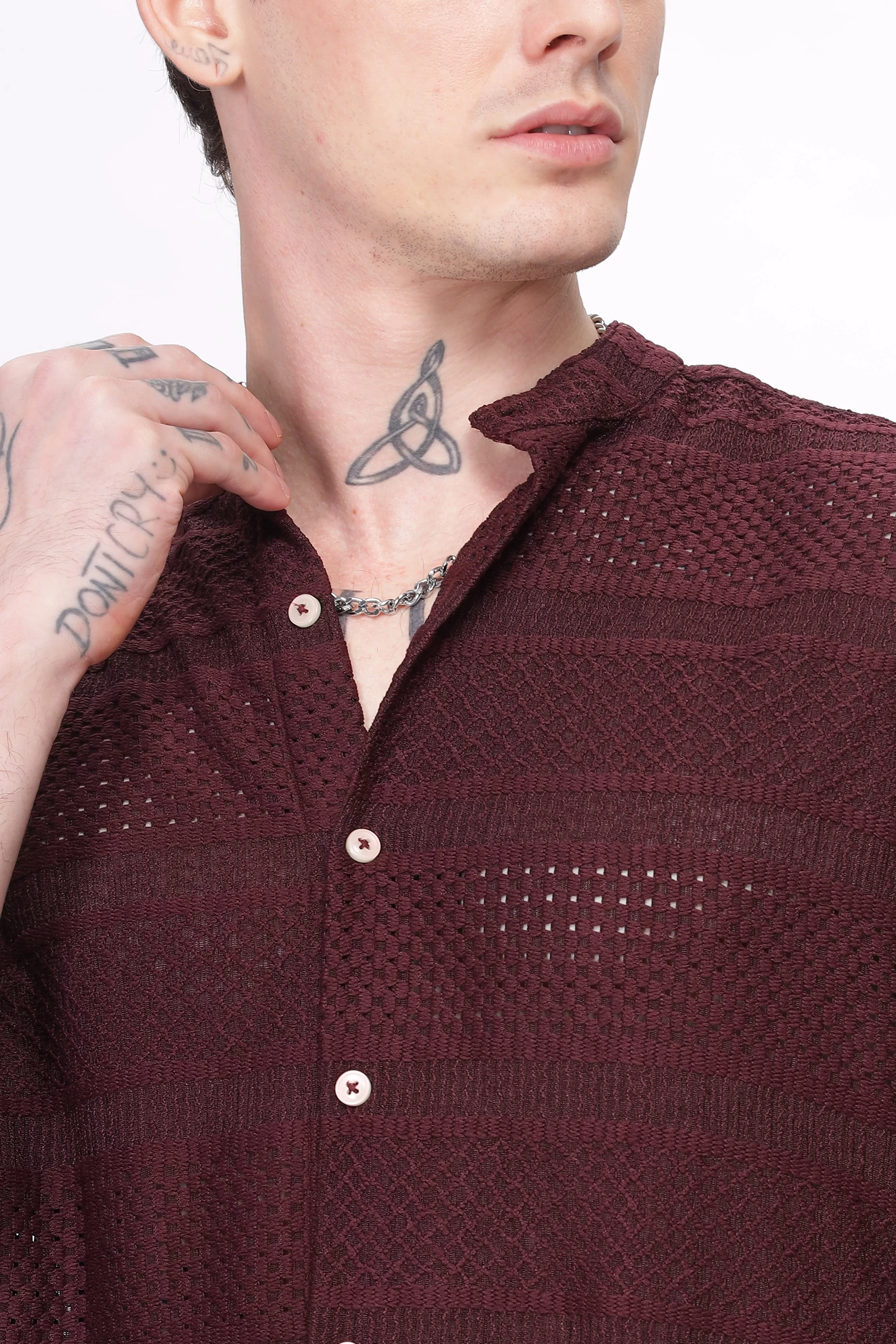 Mandarin Collar Maroon Shirt