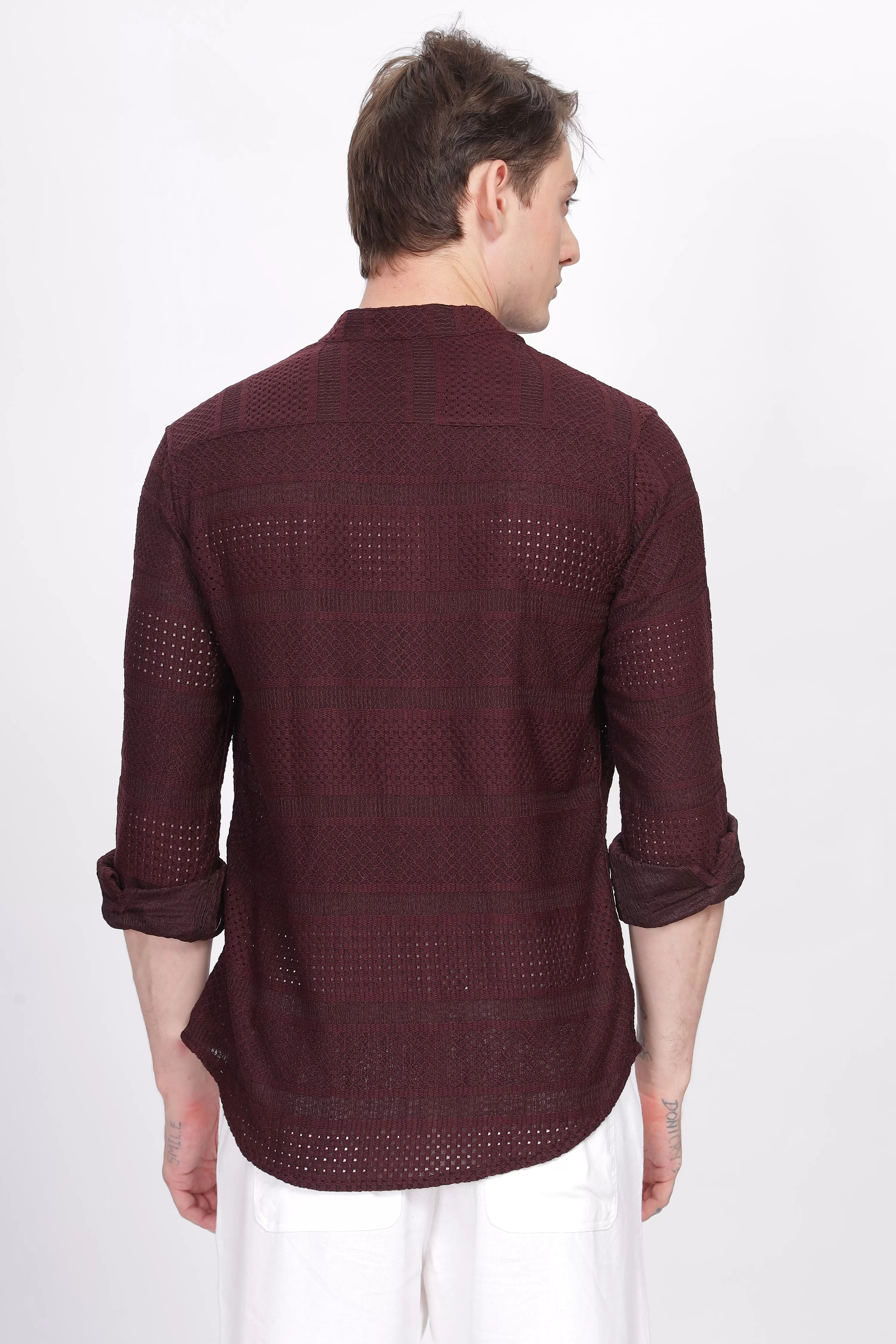 Mandarin Collar Maroon Shirt