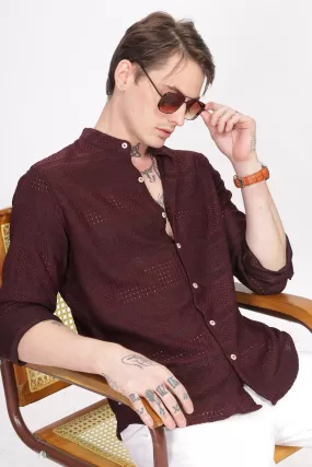 Mandarin Collar Maroon Shirt