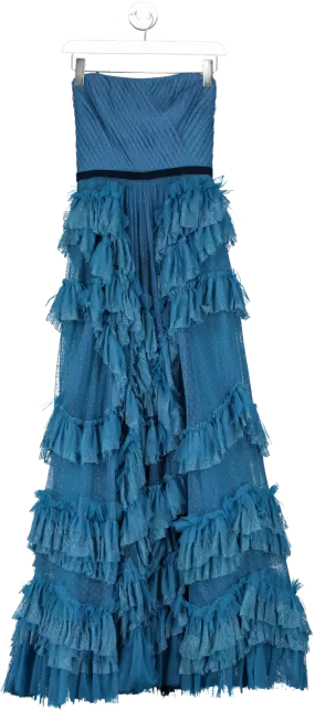 Marchesa Notte Blue Ruffled Strapless Gown UK 6