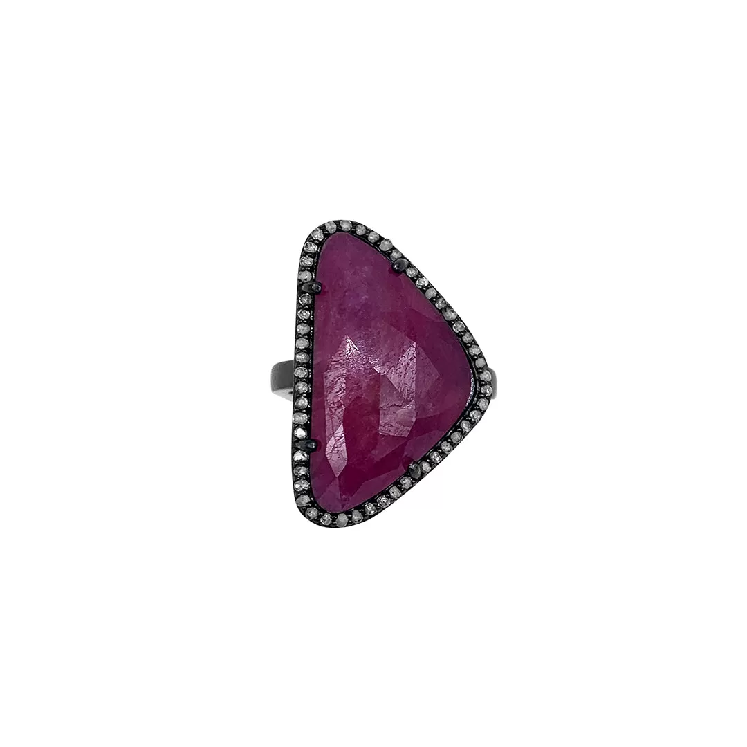 Marea Ruby and Diamond Halo Slice Ring silver