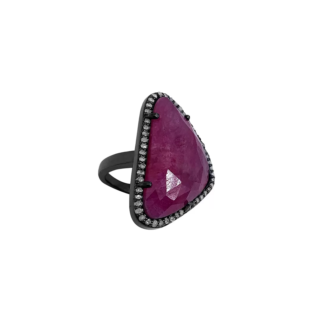 Marea Ruby and Diamond Halo Slice Ring silver