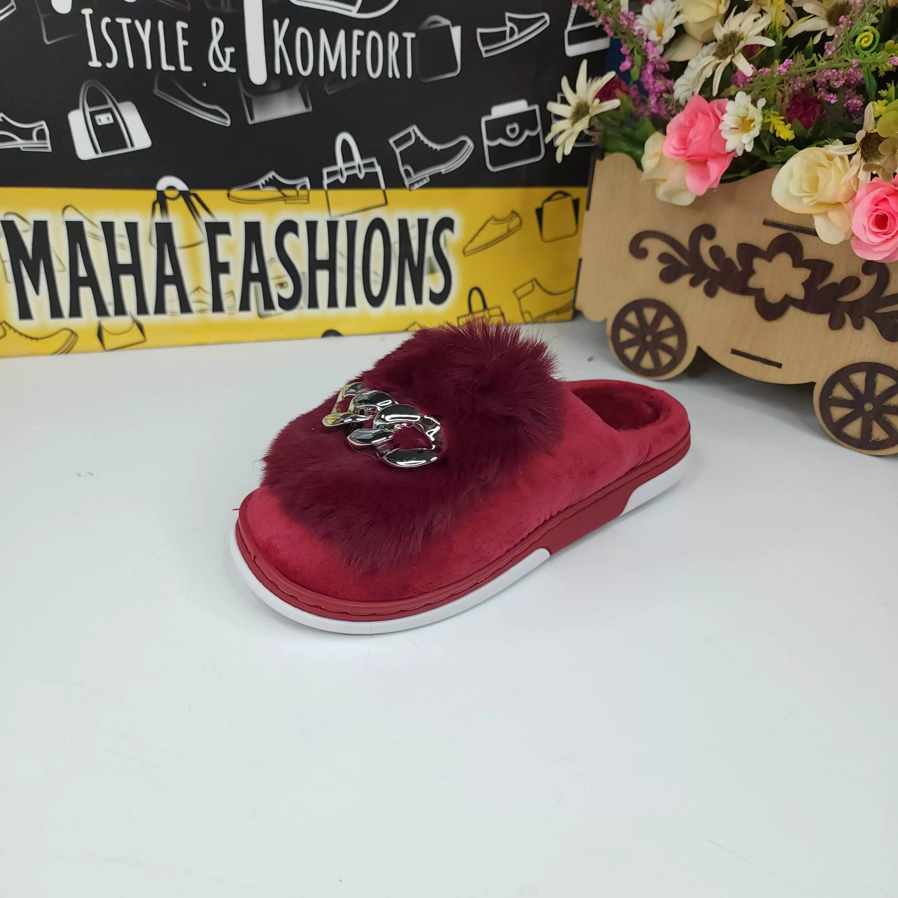 Maroon Fur Mules