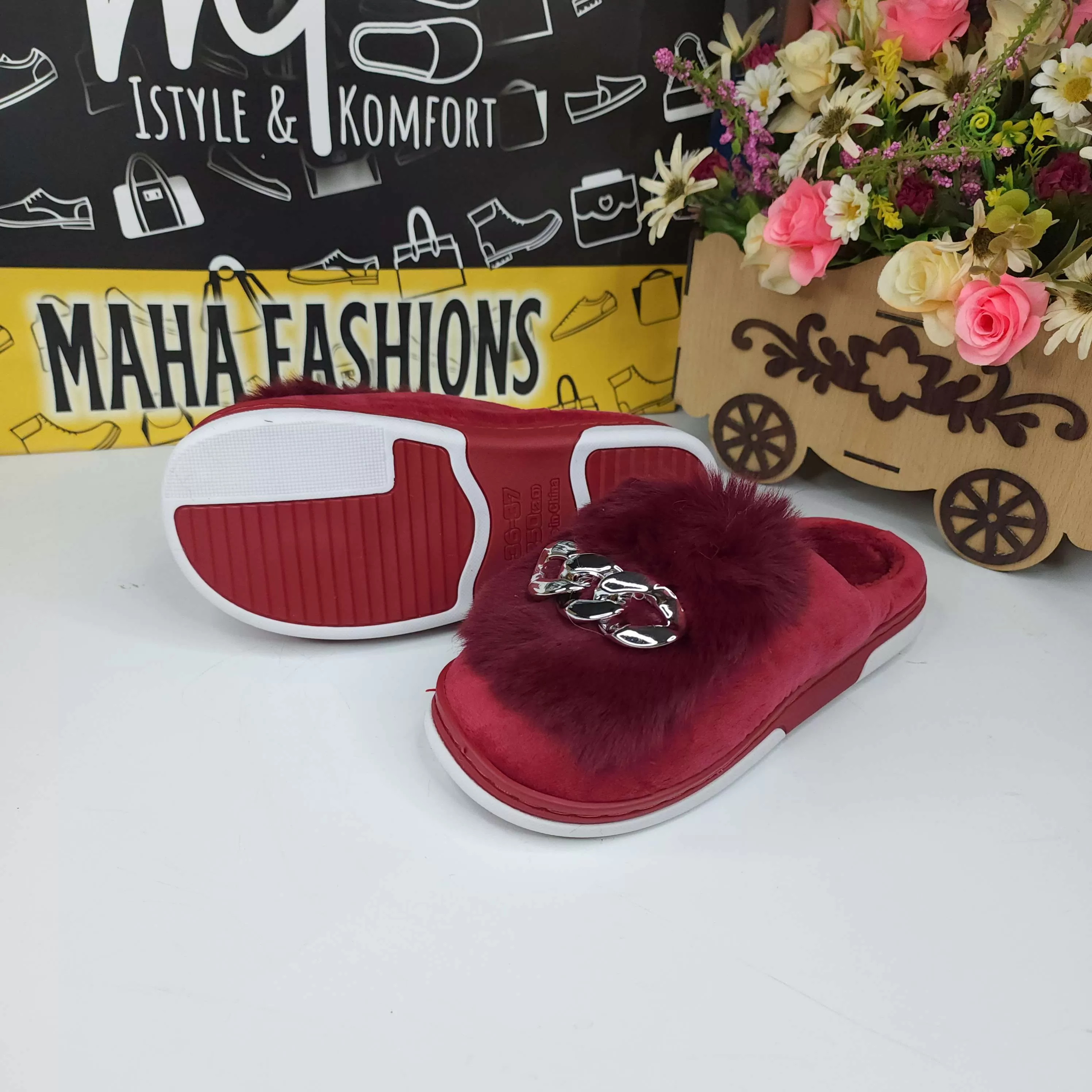 Maroon Fur Mules