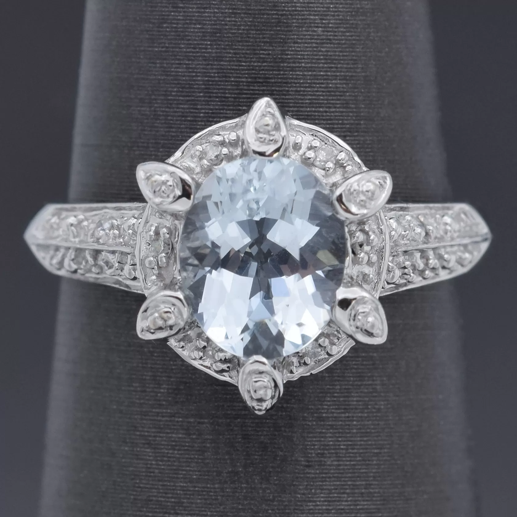 Meda Estate 14K White Gold 1.33 Ct Aquamarine & Diamond Band Ring Size 6