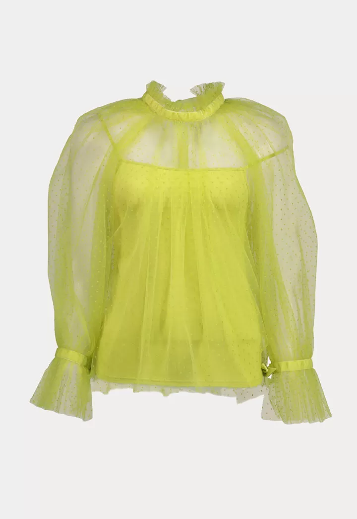 Mesh Ruffle Neckline Blouse