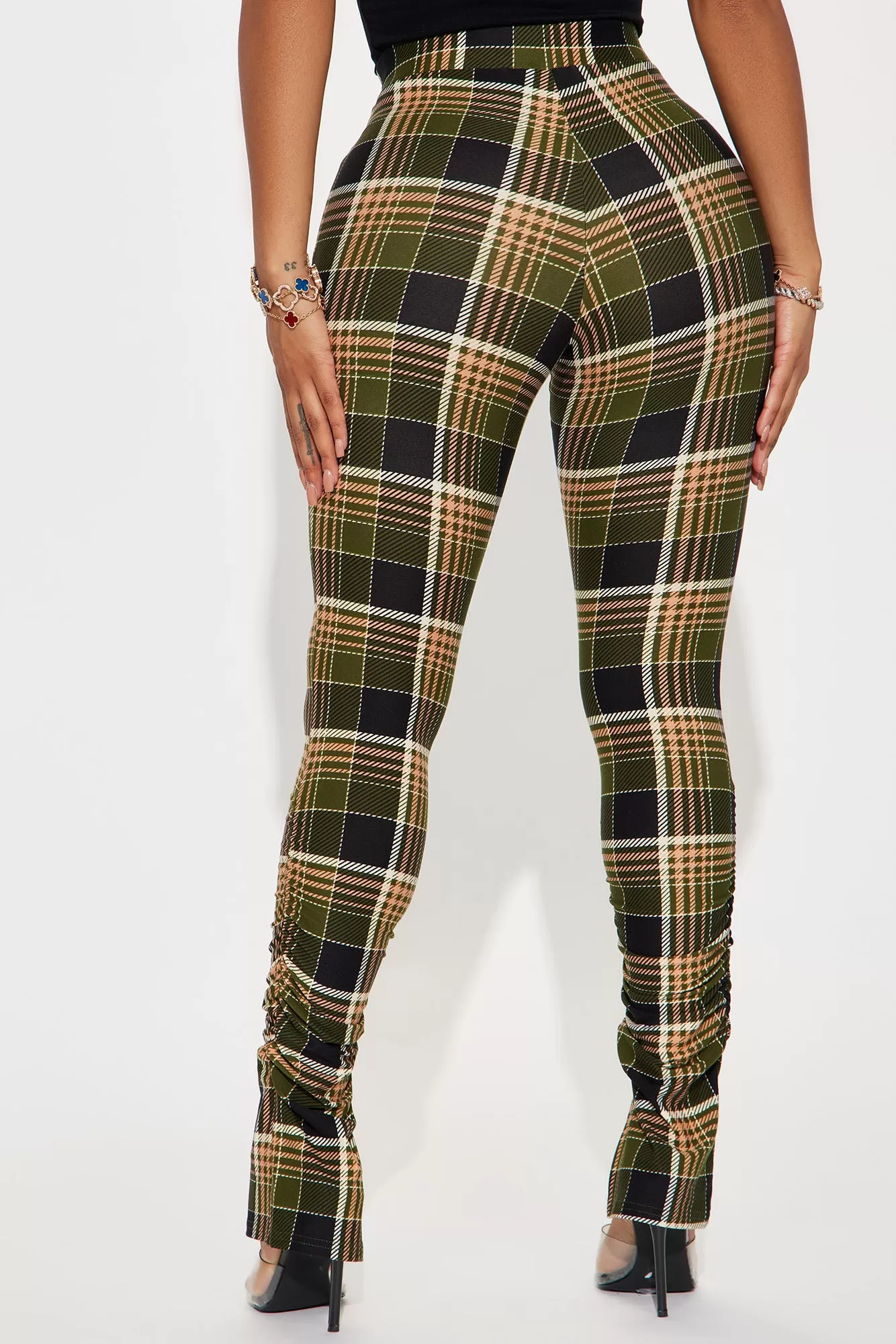 Metro Chic Plaid Stacked Pant - Green/combo