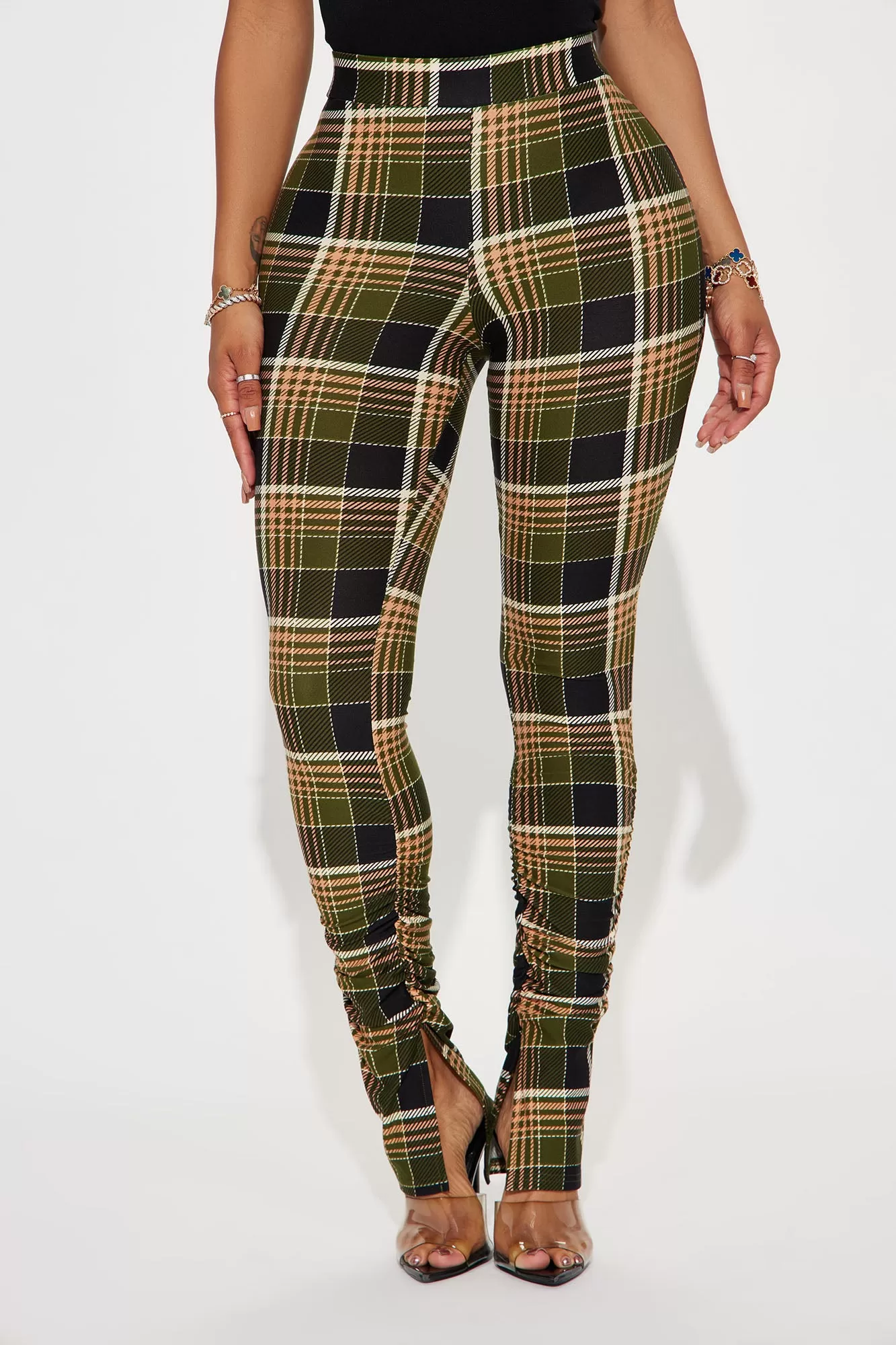 Metro Chic Plaid Stacked Pant - Green/combo