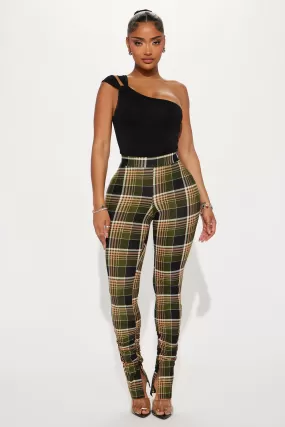 Metro Chic Plaid Stacked Pant - Green/combo