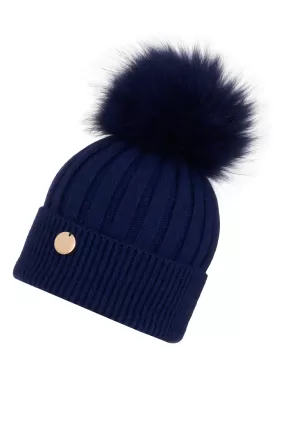 Mini Angora Navy Hat with matching Pom