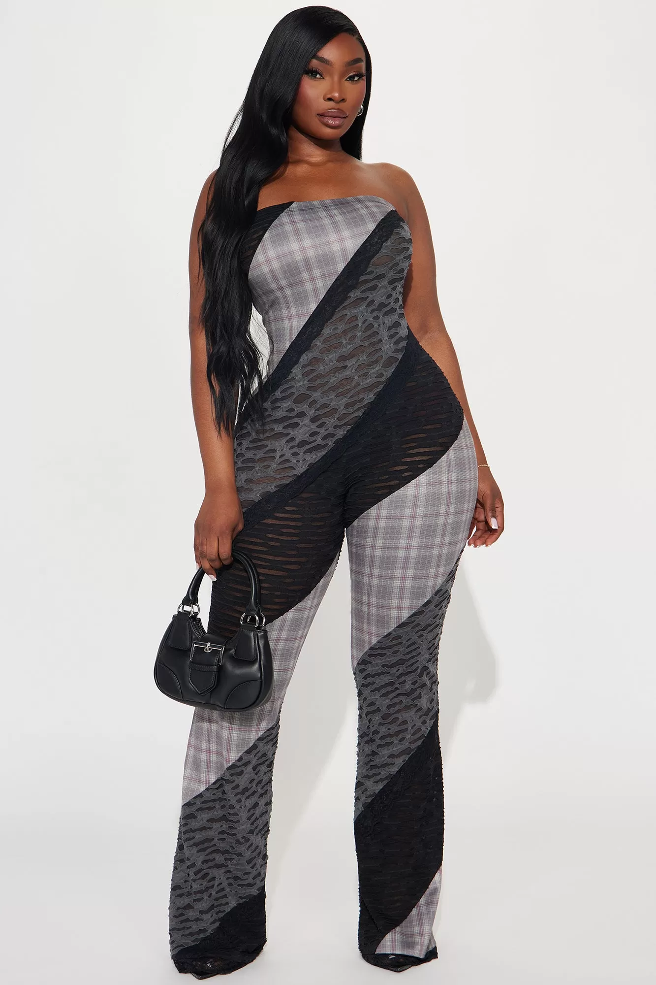 Mixed Signals Jumpsuit - Grey/combo