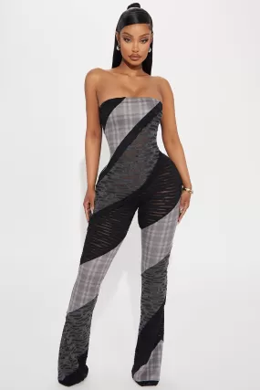 Mixed Signals Jumpsuit - Grey/combo