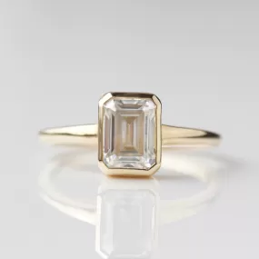 Moissanite Octagon Emerald Cut Bezel Set Ring