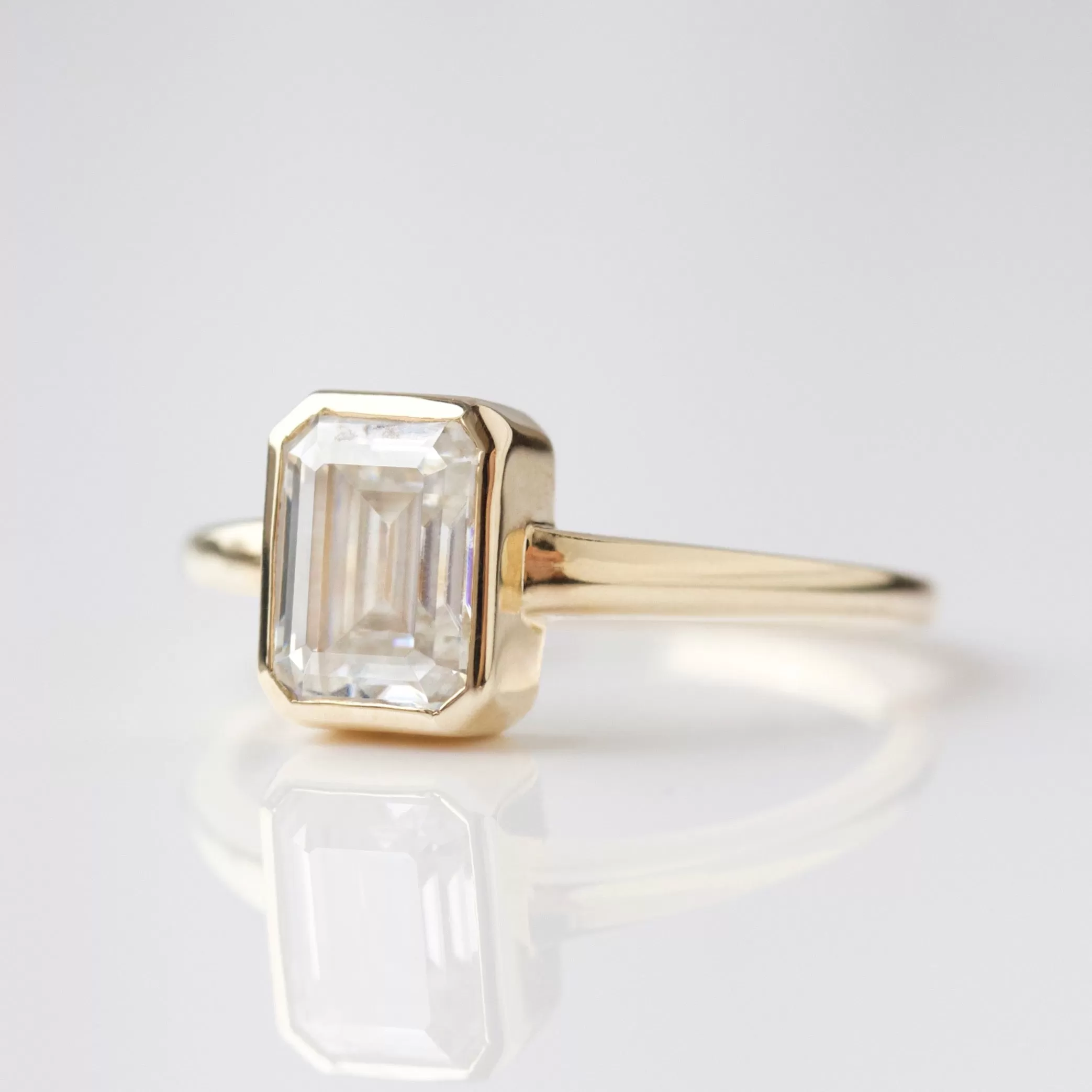 Moissanite Octagon Emerald Cut Bezel Set Ring