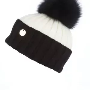 Monochrome Wool Hat with Black Pom