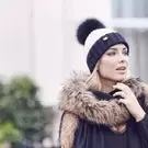 Monochrome Wool Hat with Black Pom