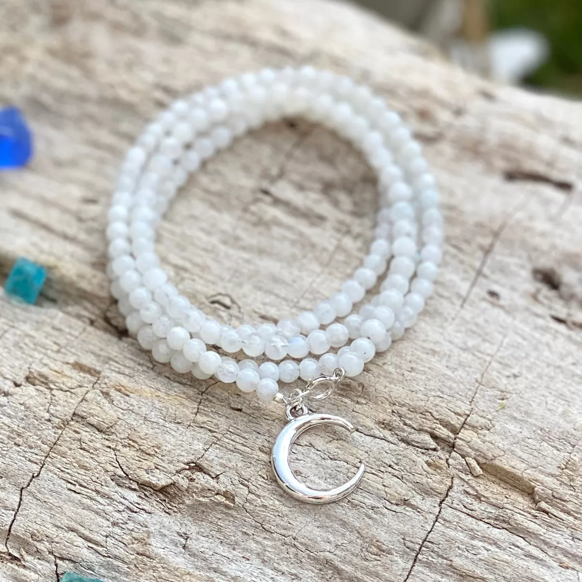 Moonstone Wrap Bracelet with a Crescent Moon Charm - Lunar Energy for Healing