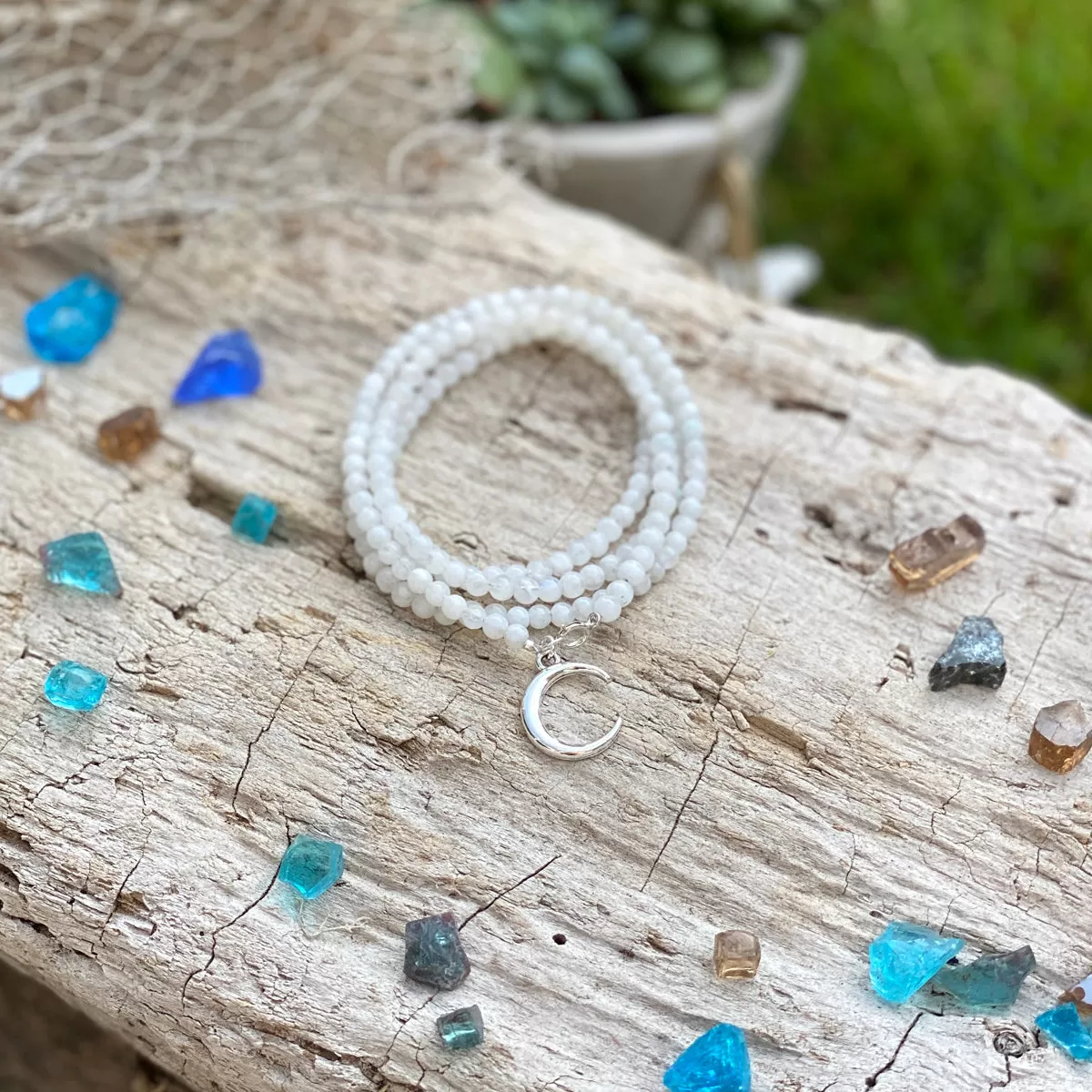 Moonstone Wrap Bracelet with a Crescent Moon Charm - Lunar Energy for Healing