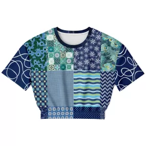 Mykonos Patchwork Print Short Sleeve Cropped Eco-Poly Sweater