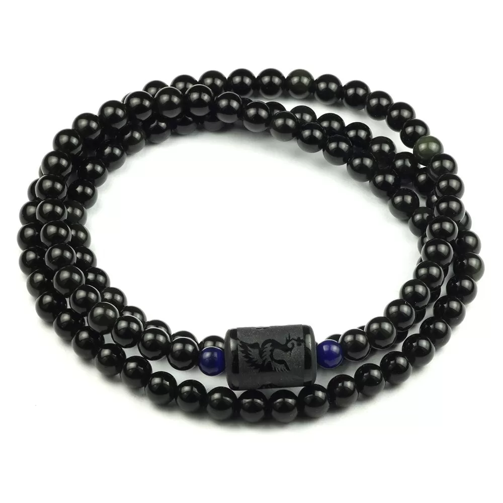 Natural Black Obsidian Stone Multilayer Beads Strand Bracelet