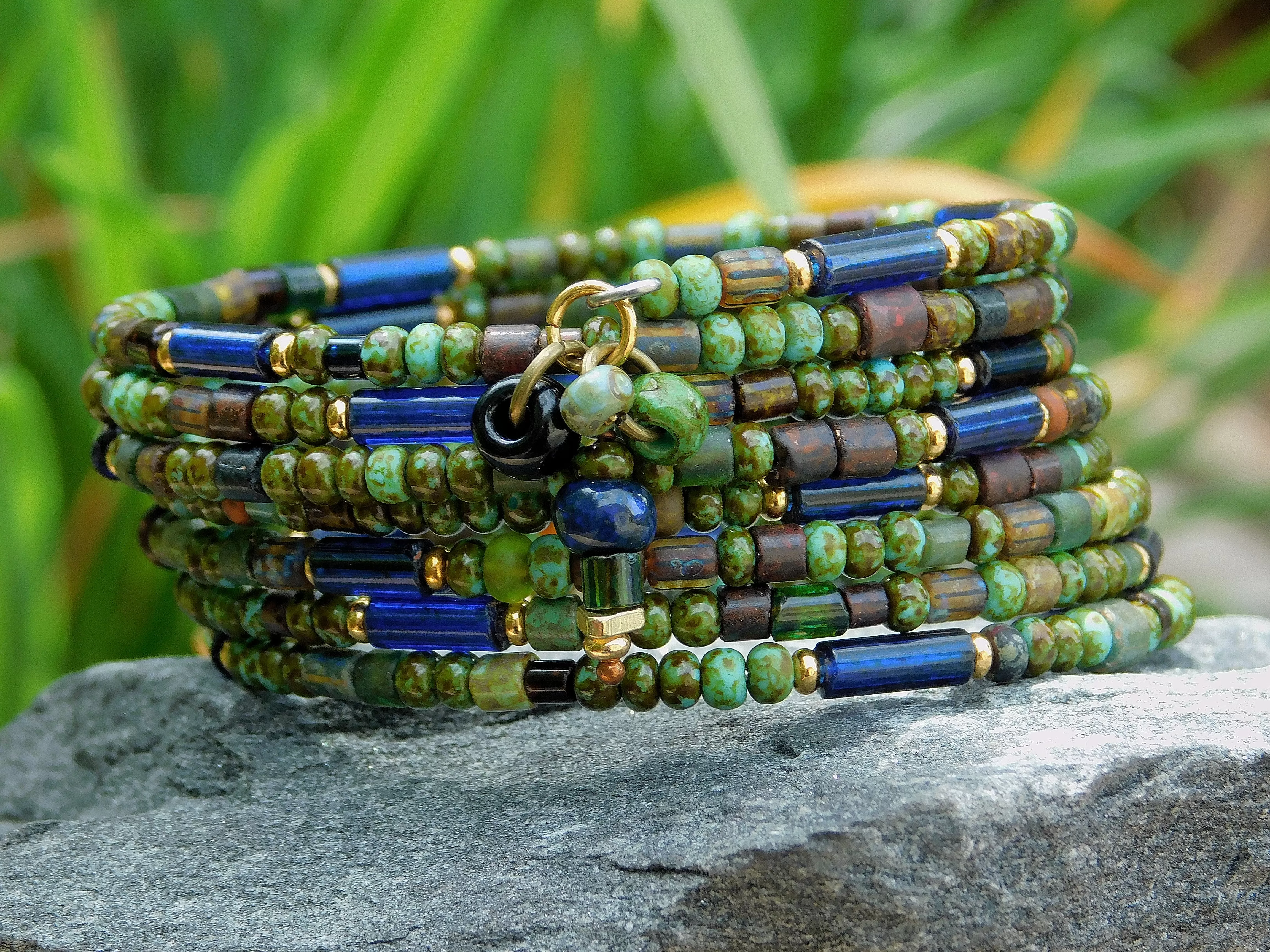 Navy Blue and Green Picasso Bangle