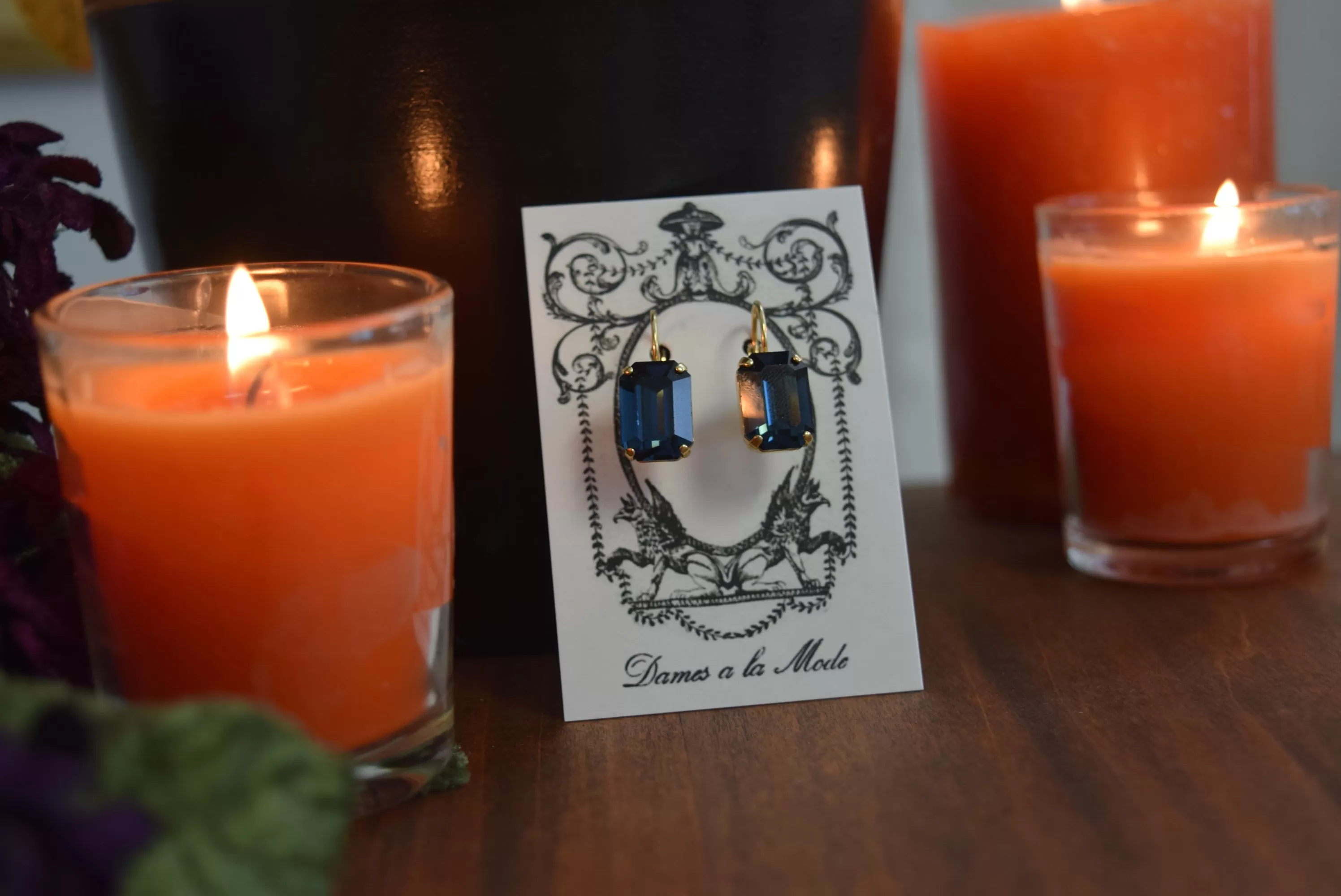 Navy Blue Swarovski Crystal Earrings - Medium Octagon