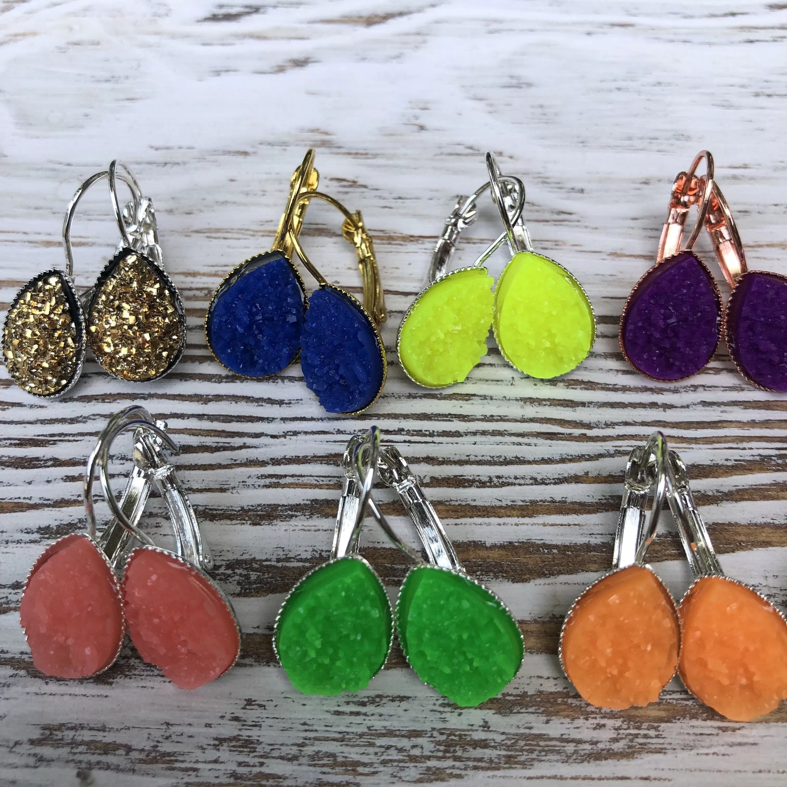 Neon Summer Druzy Dangly Earrings