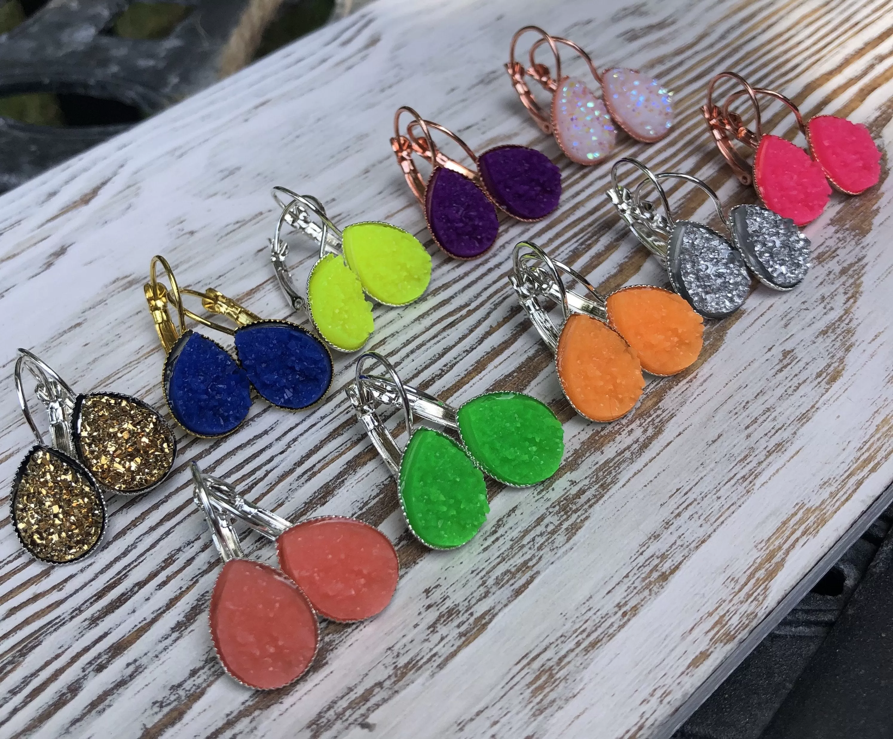 Neon Summer Druzy Dangly Earrings