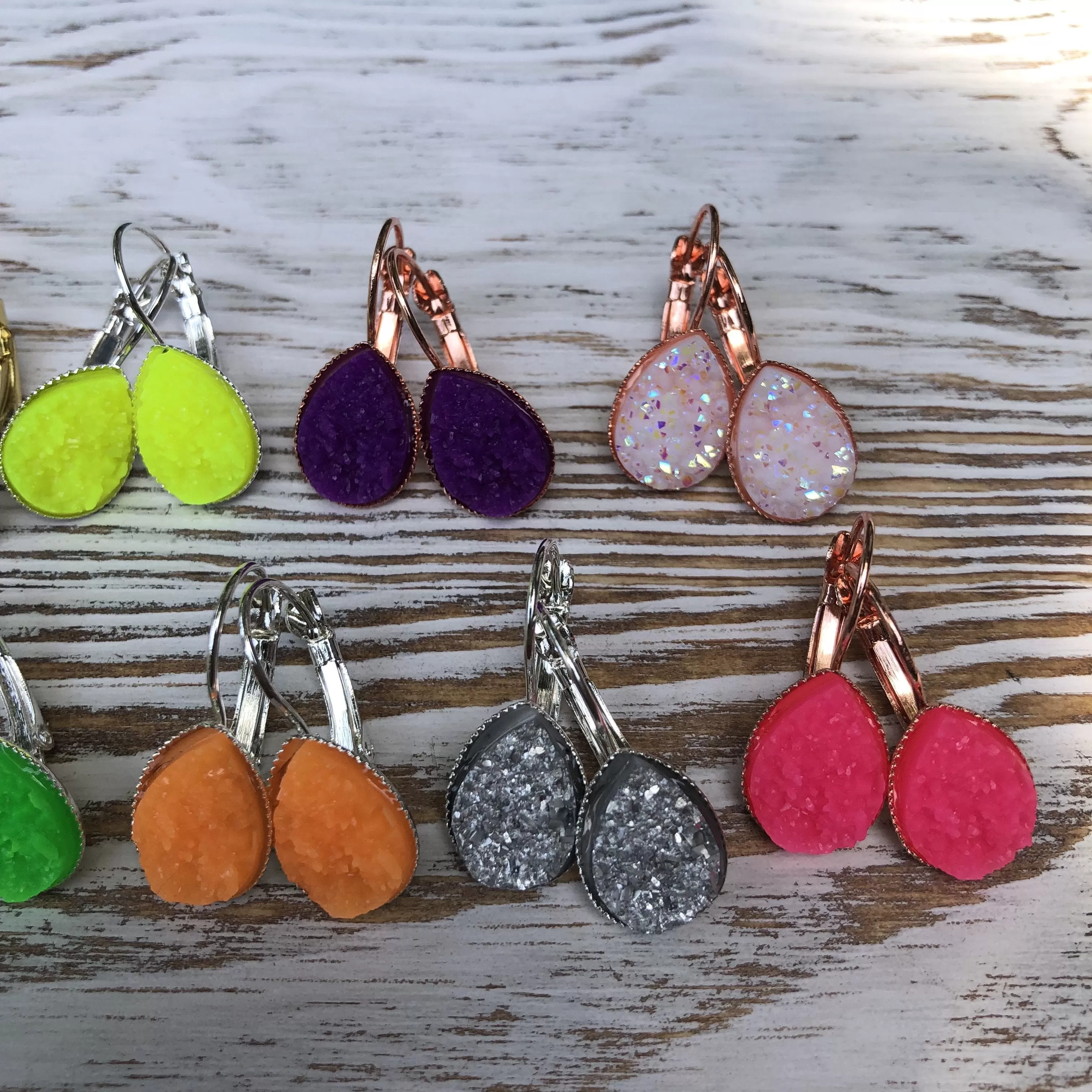 Neon Summer Druzy Dangly Earrings