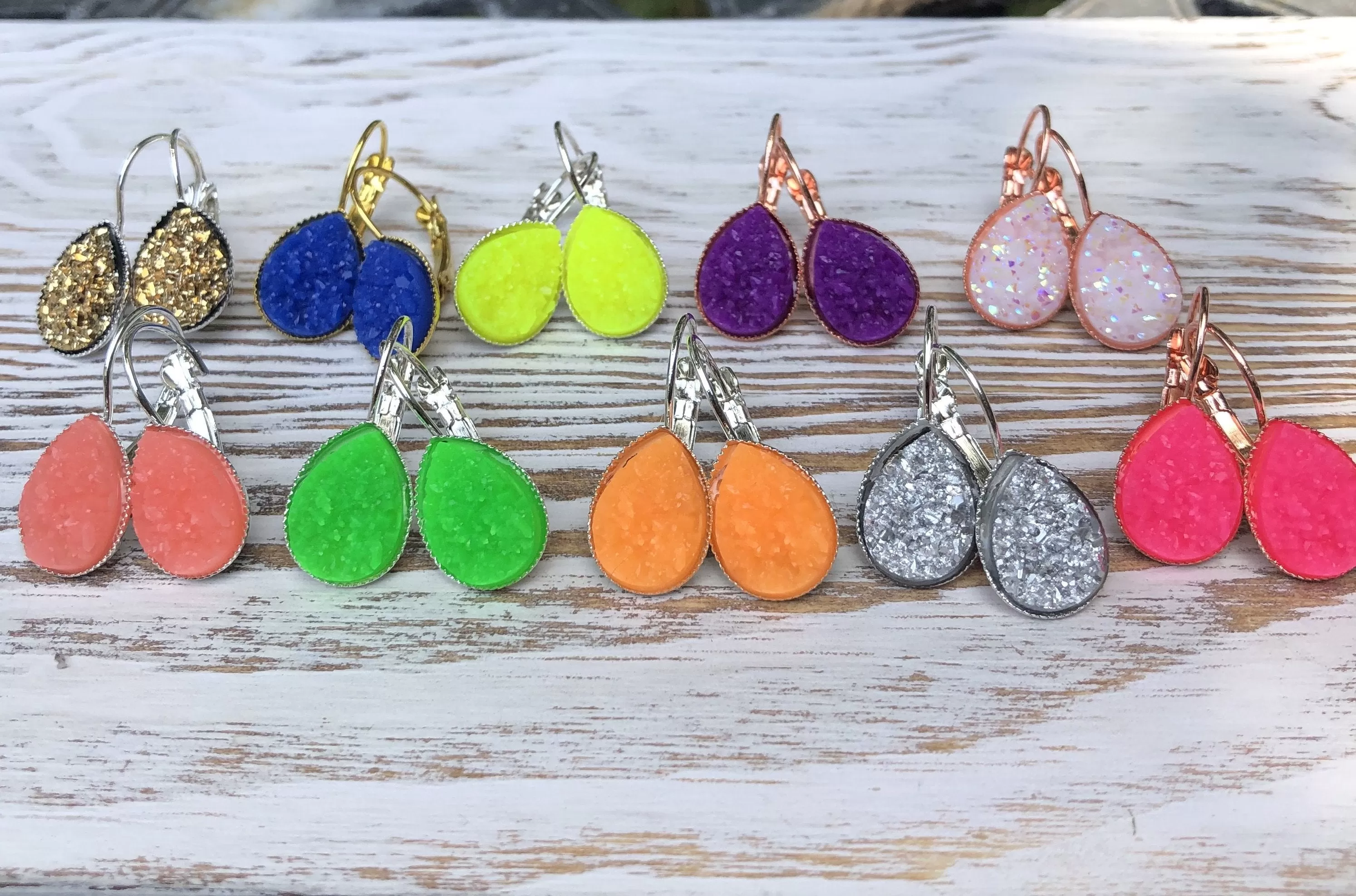 Neon Summer Druzy Dangly Earrings