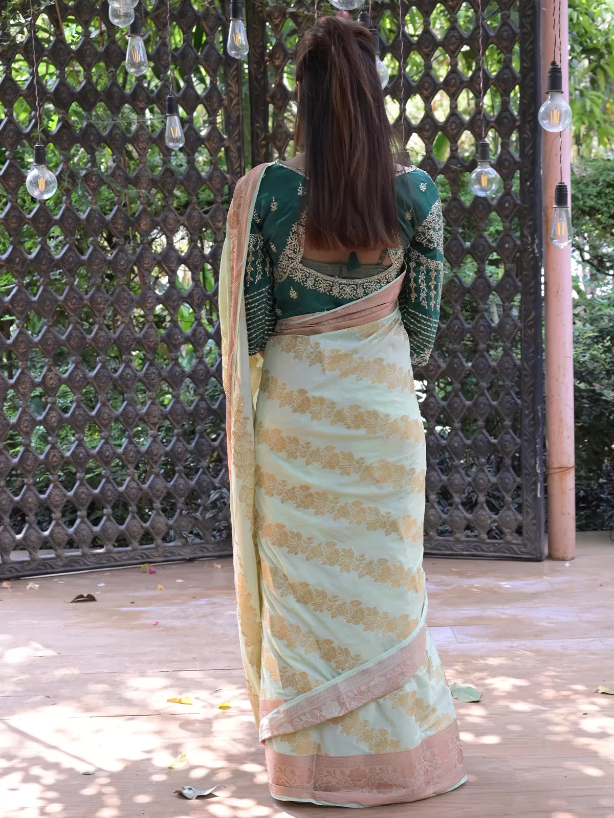 Odette Light Green Woven Soft Silk Saree with Unstitched Blouse for Women