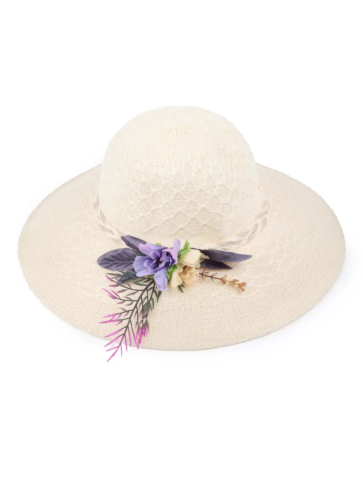 Odette White Self Design Embellished Sun Hat For Women