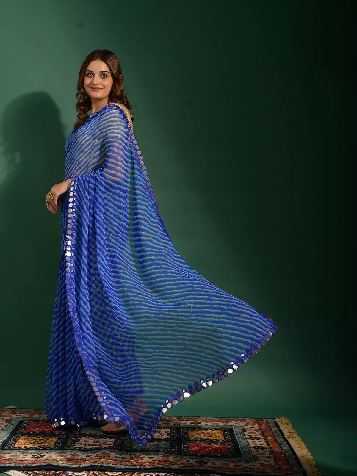 Odette Women Blue Chiffon Designer Saree With Unstitched Blouse